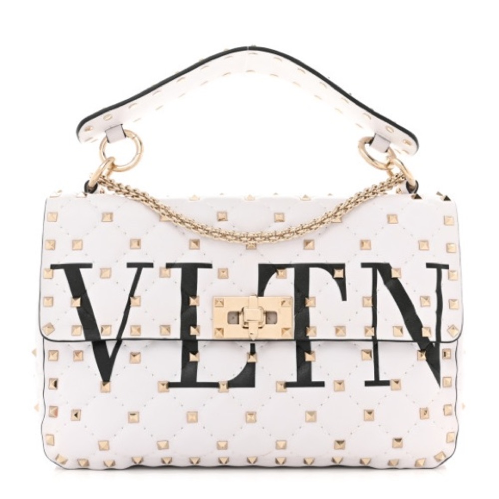 VALENTINO GARAVANI Lambskin VLTN Candystud Medium top handle Bag White